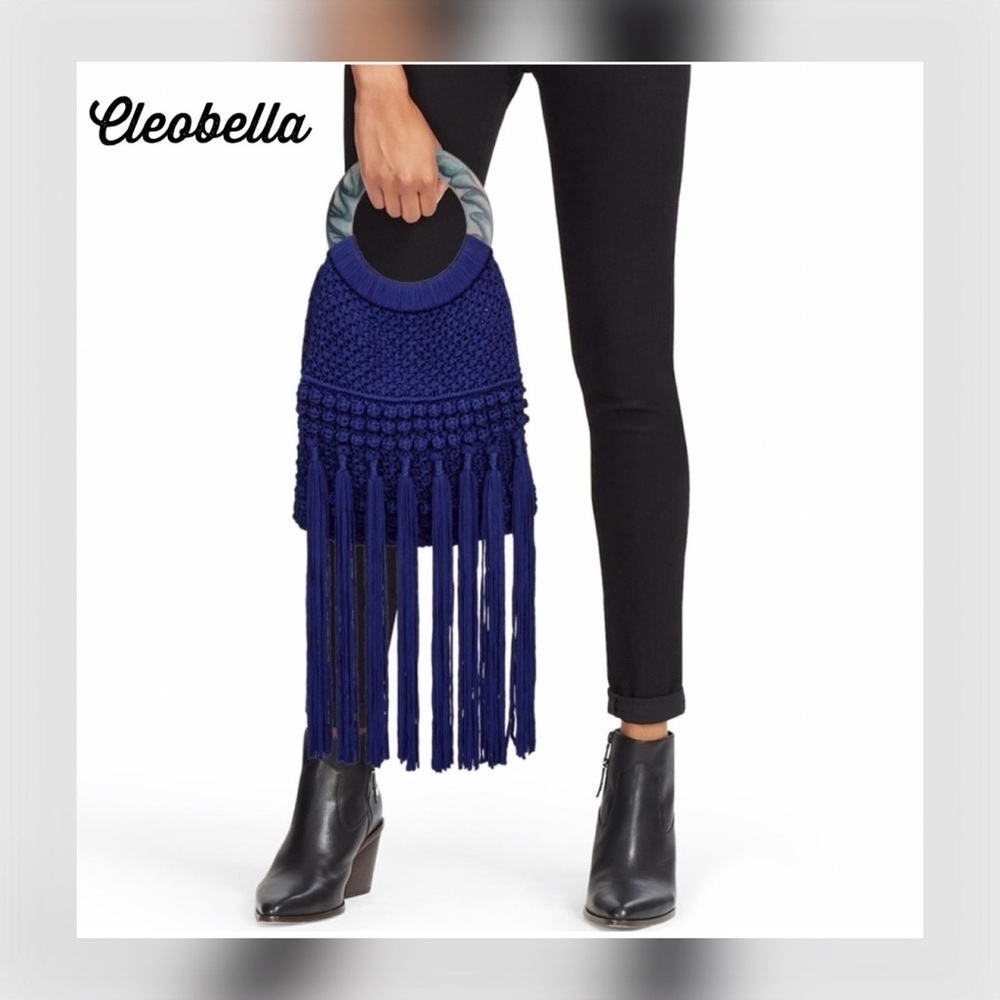 🔥🔥NWT Cleobella Authentic Monaco Cobalt Macrame Fringed Tote And Crossbody Bag